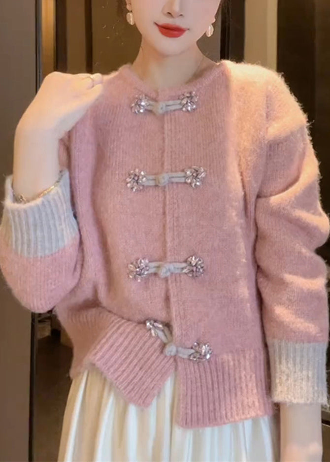 Cardigan Femme Tricot Boutons Chinois Col Rond 3