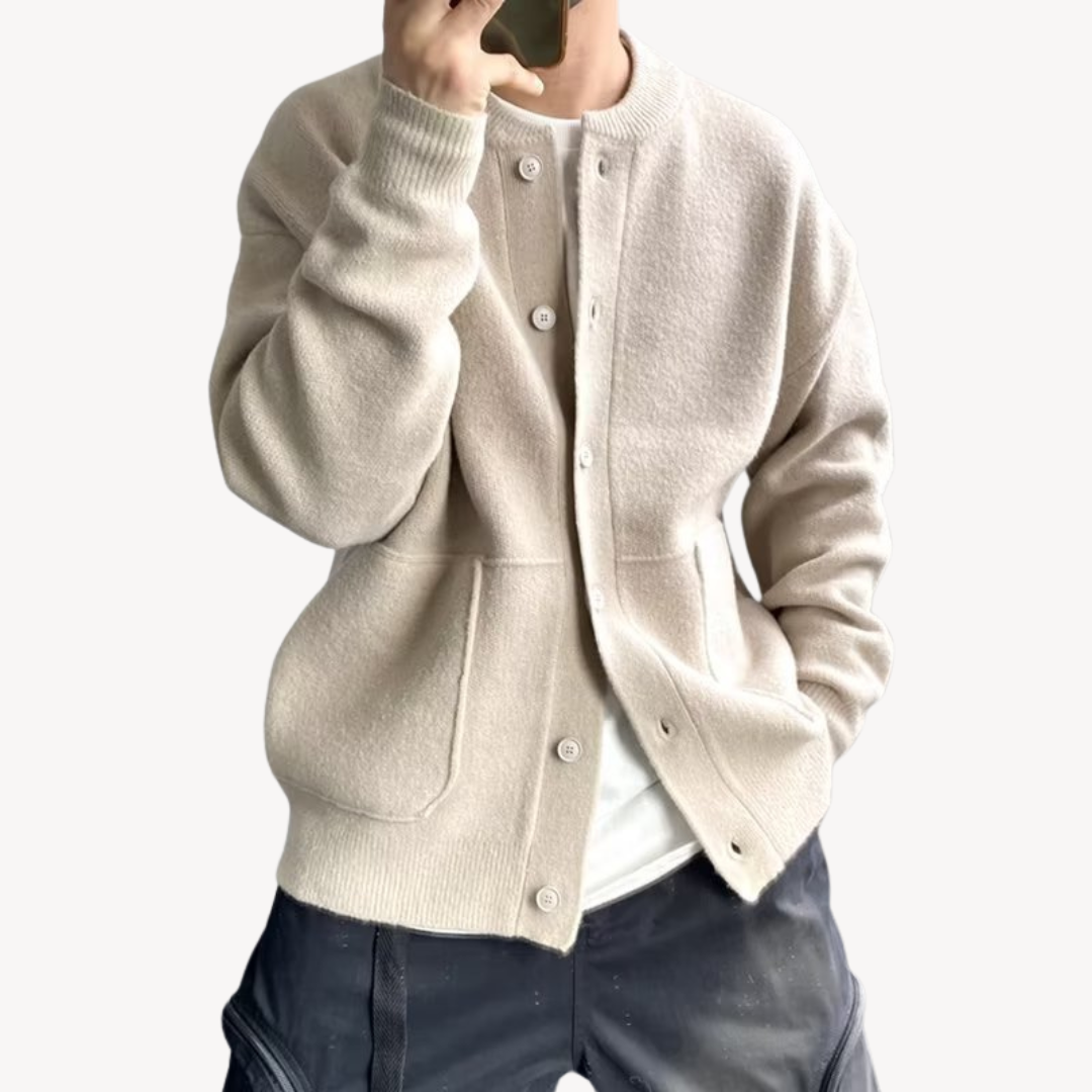 Cardigan Homme Laine Tricoté à Fermeture Boutonnée Décontracté 1