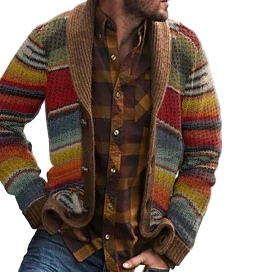 Cardigan Homme à Rayures Multicolores Décontracté 0