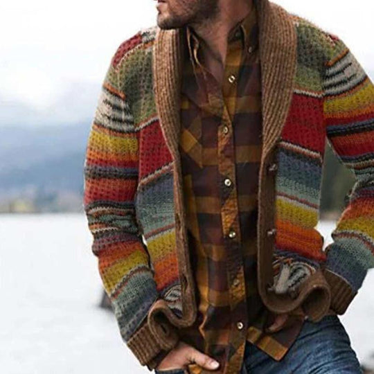 Cardigan Homme à Rayures Multicolores Décontracté 1