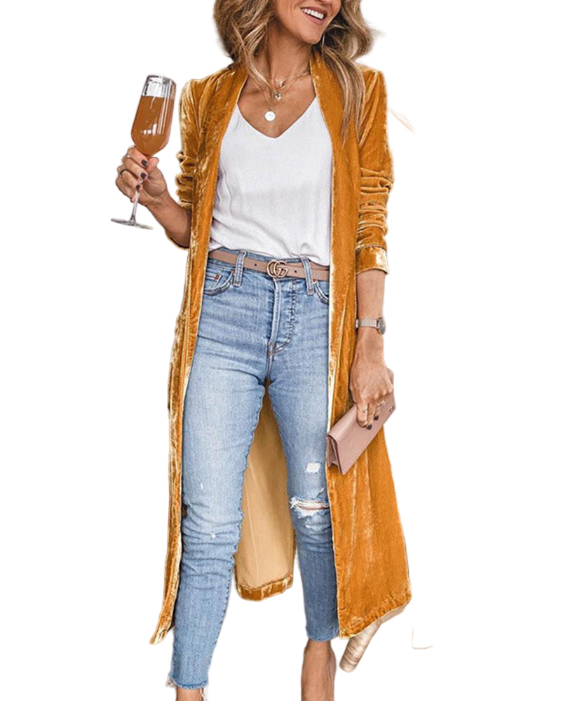Cardigan Long Duster en Velours pour Femmes 1