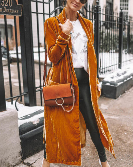 Cardigan Long Duster en Velours pour Femmes 10