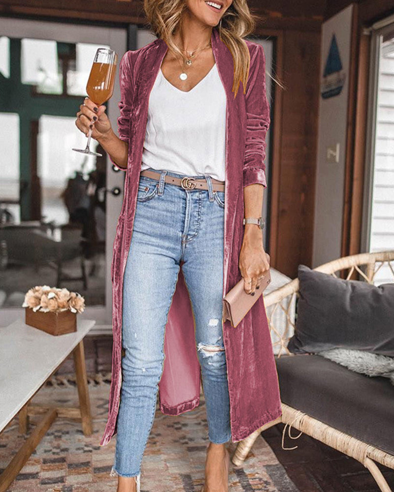 Cardigan Long Duster en Velours pour Femmes 5