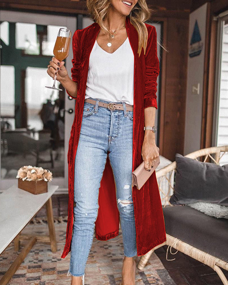 Cardigan Long Duster en Velours pour Femmes 7