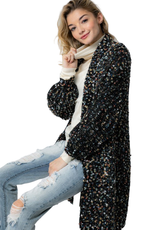 Cardigan Long Oversize Tricot Marlé Femme 0