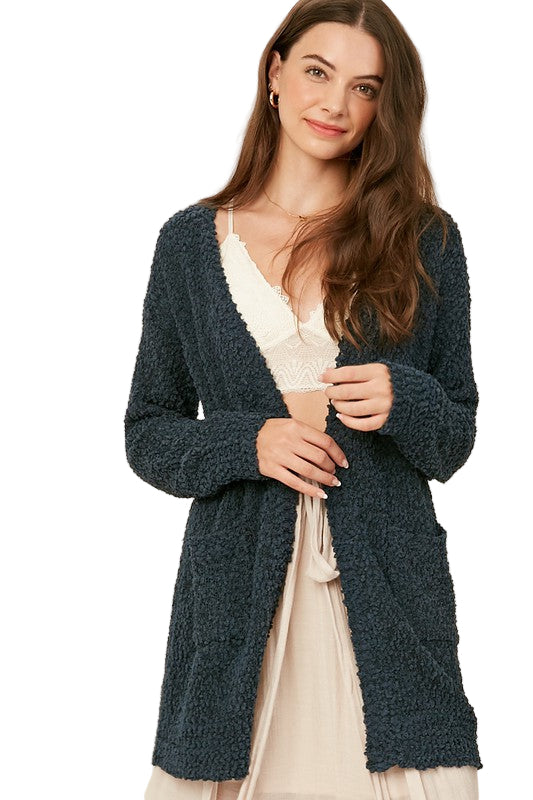 Cardigan Ouvert Chunky Femme en Tricot Vert 0
