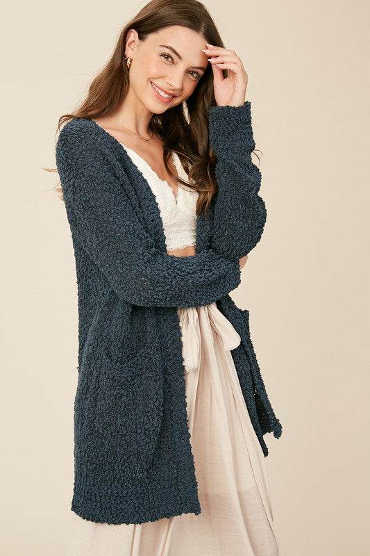 Cardigan Ouvert Chunky Femme en Tricot Vert 1