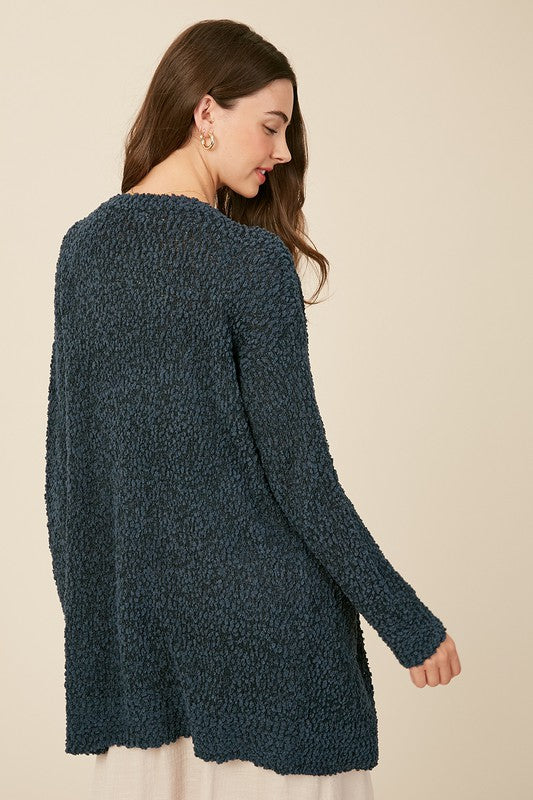 Cardigan Ouvert Chunky Femme en Tricot Vert 2