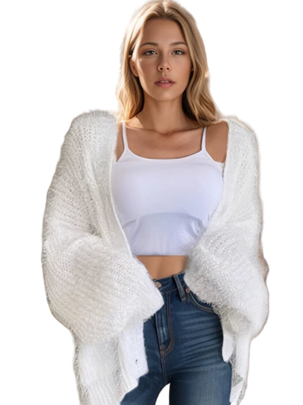 Cardigan Oversized en Tricot Furry pour Femmes 0