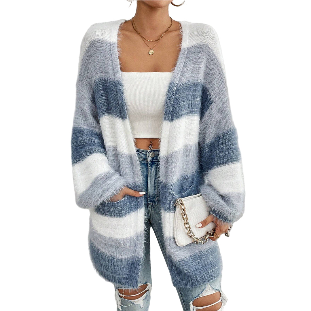 Cardigan Oversized en Tricot pour Femmes avec Design Rayé 0