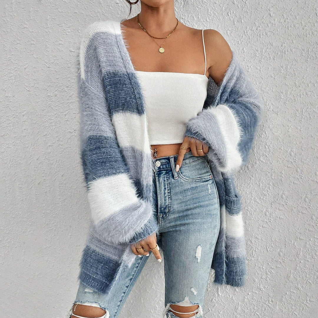 Cardigan Oversized en Tricot pour Femmes avec Design Rayé 1