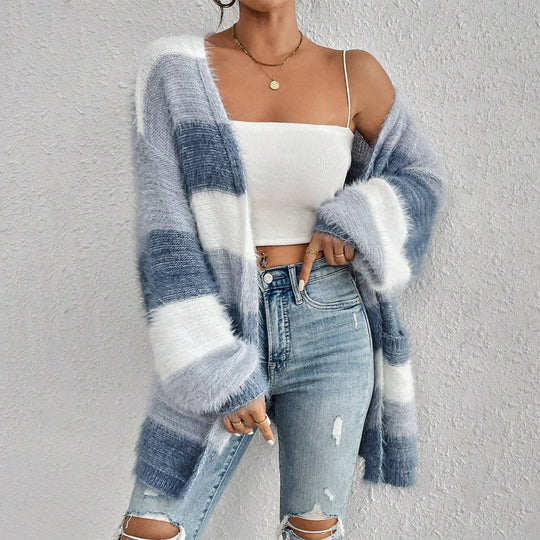 Cardigan Oversized en Tricot pour Femmes avec Design Rayé 1
