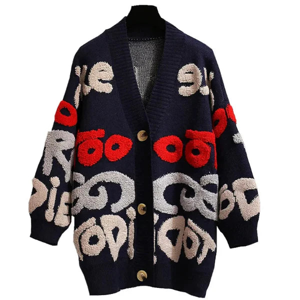 Cardigan Oversized en Tricot pour Femmes avec Motif Lettres 1