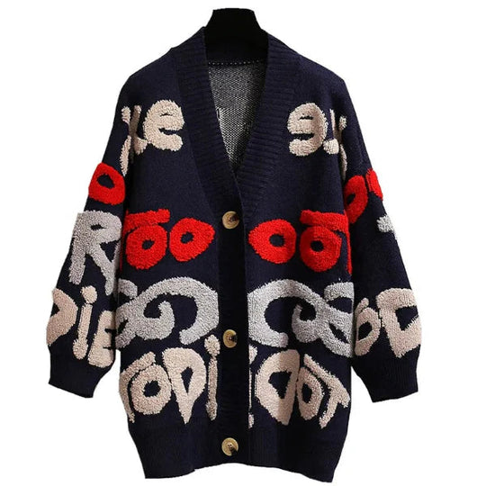 Cardigan Oversized en Tricot pour Femmes avec Motif Lettres 1
