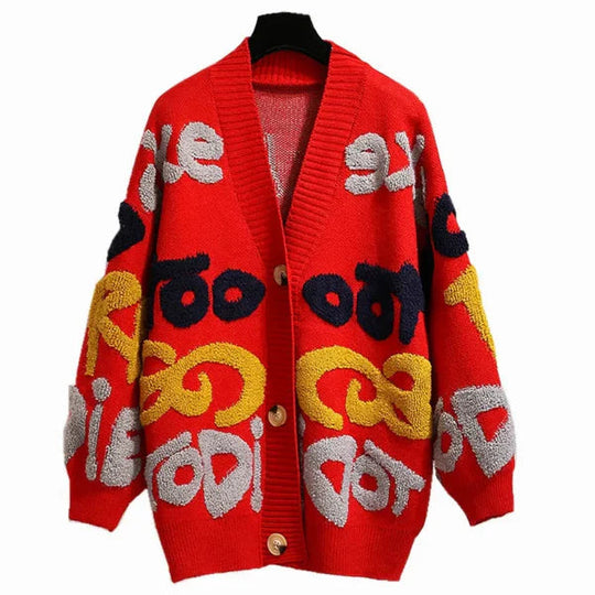 Cardigan Oversized en Tricot pour Femmes avec Motif Lettres 2