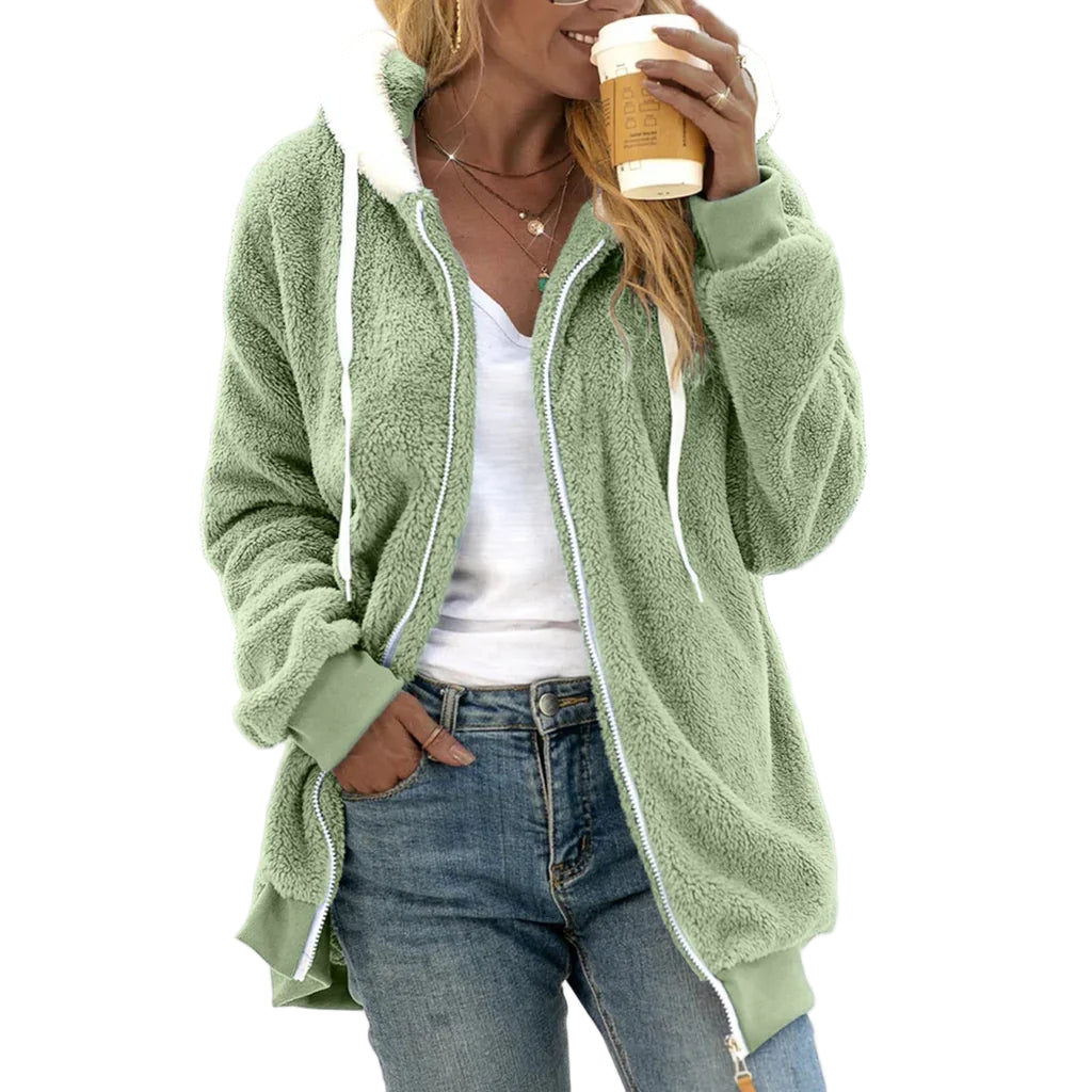 Cardigan en Fleece pour Femmes à Capuche et Coupe Oversized 0
