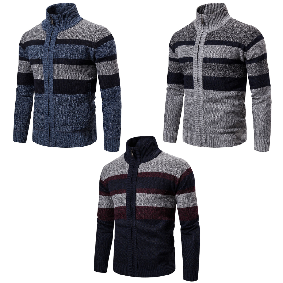 Cardigan pour Hommes à Rayures Ajusté en Tricot 8