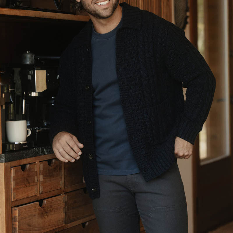 Cardigan pour Hommes en Laine Tricoté à Cable 1