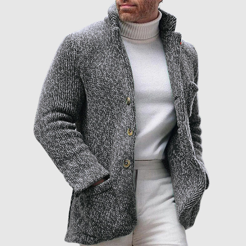 Cardigan pour Hommes en Tricot - Texture Épais - Col Montant 2