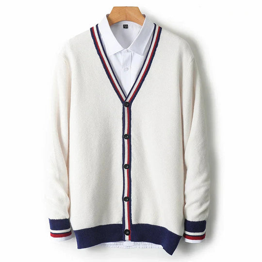 Cardigan pour hommes à col en V et bordure côtelée 0