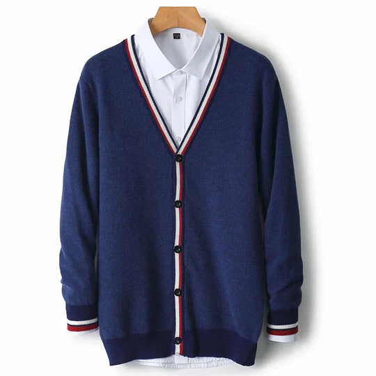 Cardigan pour hommes à col en V et bordure côtelée 1