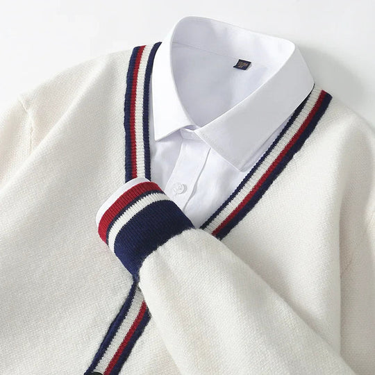 Cardigan pour hommes à col en V et bordure côtelée 2