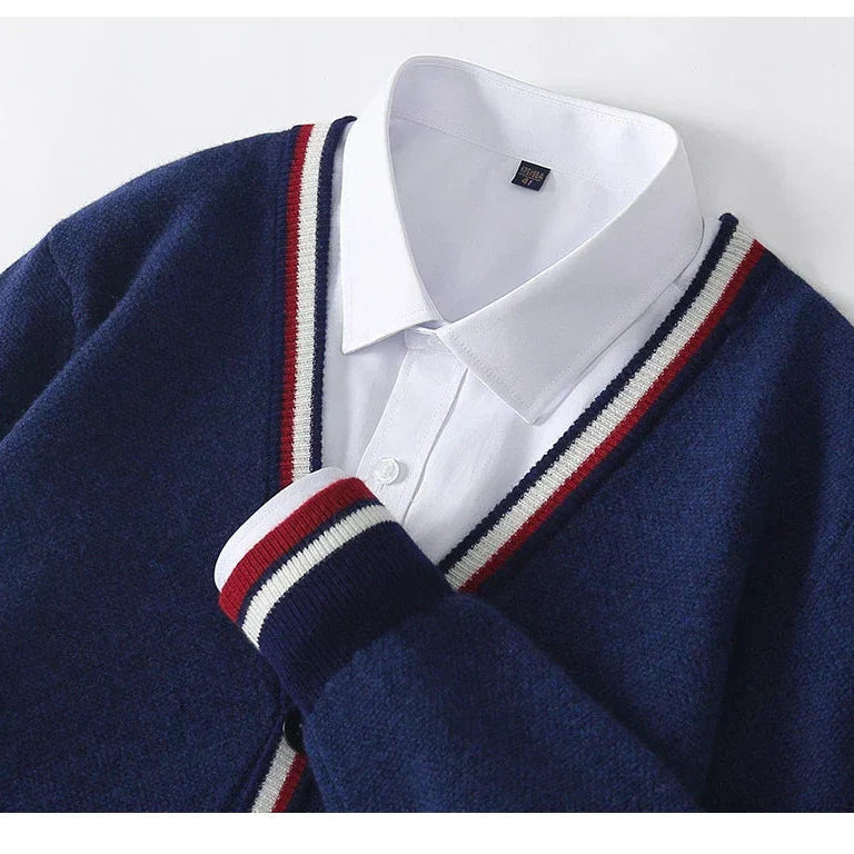 Cardigan pour hommes à col en V et bordure côtelée 3