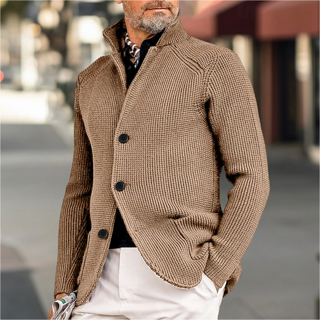 Cardigan pour hommes à col haut et texture côtelée 1