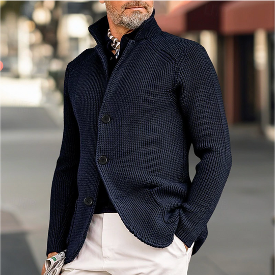 Cardigan pour hommes à col haut et texture côtelée 2