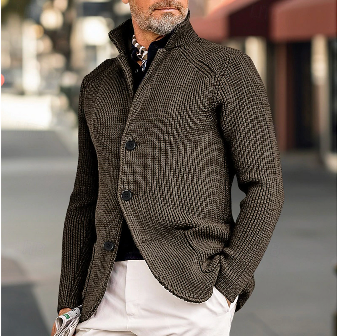 Cardigan pour hommes à col haut et texture côtelée 4