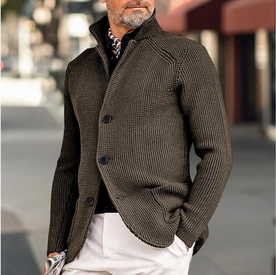 Cardigan pour hommes à col haut et texture côtelée 4