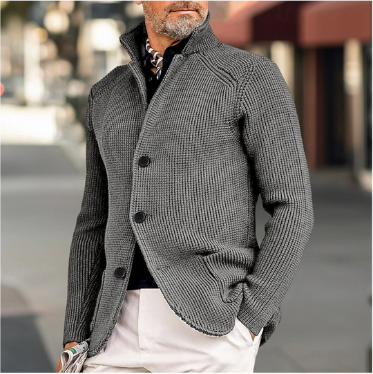 Cardigan pour hommes à col haut et texture côtelée 5