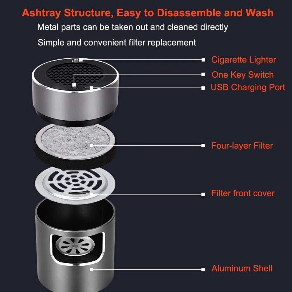 Cendrier Intelligent avec Purification d'Air USB pour Intérieur et Extérieur 4