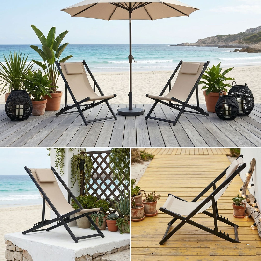 Chaise Longue Extérieure Relax Lounge Réglable pour Jardin et Plage 2