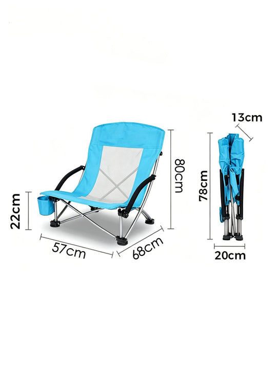 Chaise de Camping Pliante Légère avec Dossier Bas et Porte-Gobelet 0