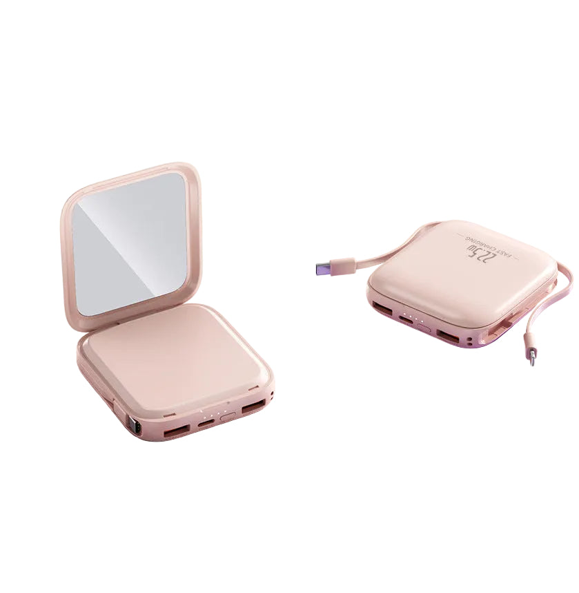 Chargeur Portable Compact avec Miroir Intégré pour Femme 0
