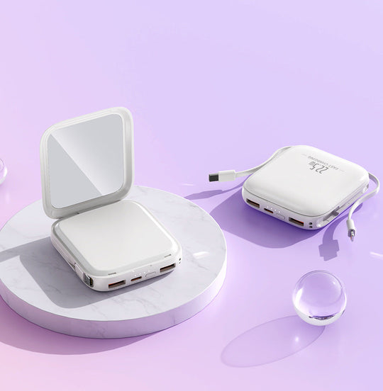 Chargeur Portable Compact avec Miroir Intégré pour Femme 3