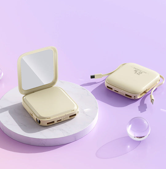 Chargeur Portable Compact avec Miroir Intégré pour Femme 4