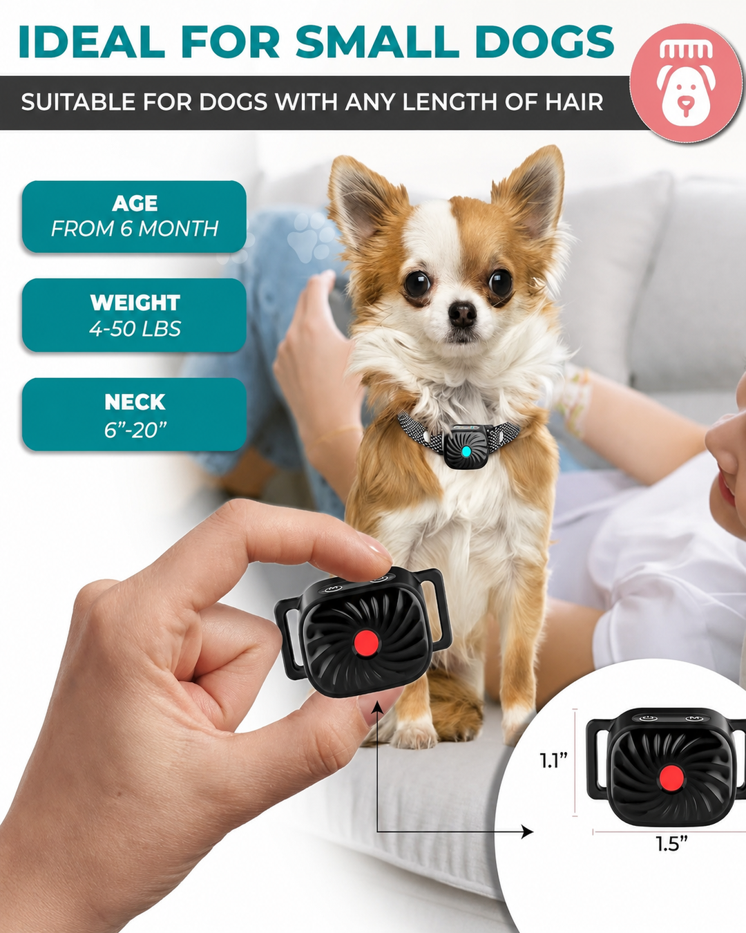 Collier Anti-Aboiement pour Petits Chiens avec Son et Vibration