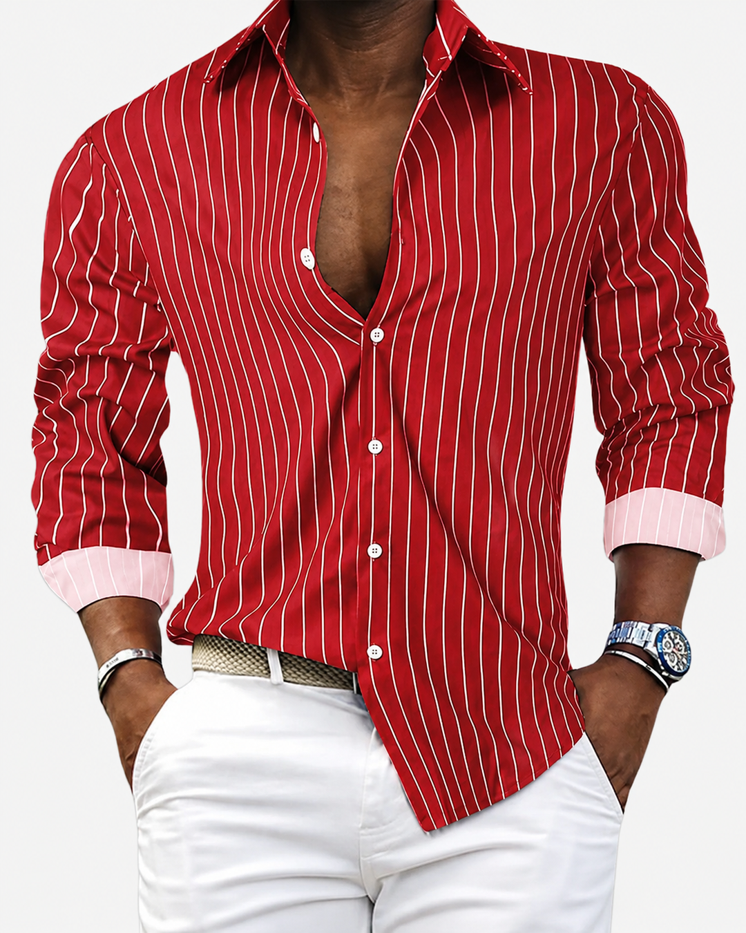 Chemise Homme Classique à Rayures Coupe Ajustée