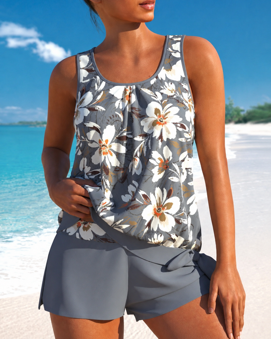 Tankini Femme Floral Deux Couleurs Confortable