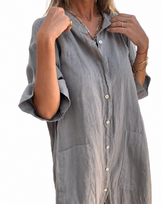 Robe Chemise Décontractée en Lin pour Femmes Grande Taille