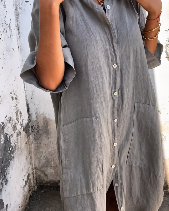 Robe Chemise Décontractée en Lin pour Femmes Grande Taille