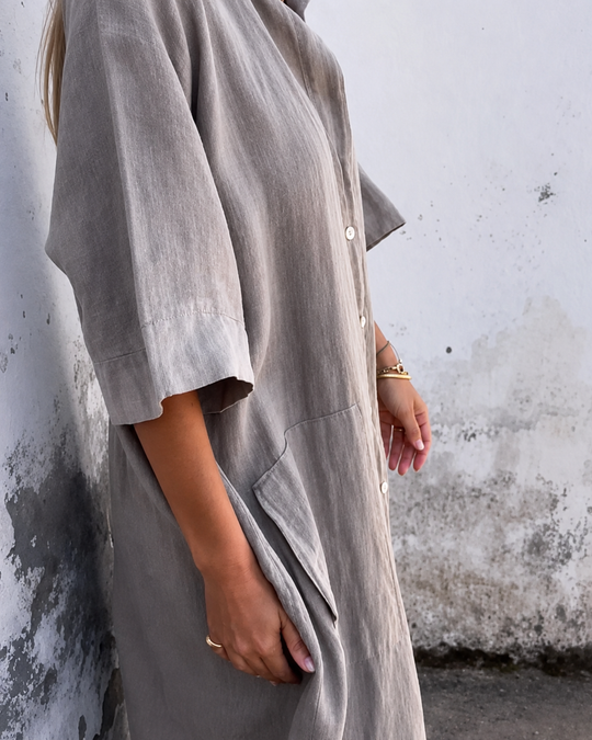 Robe Chemise Décontractée en Lin pour Femmes Grande Taille