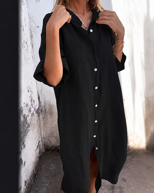 Robe Chemise Décontractée en Lin pour Femmes Grande Taille
