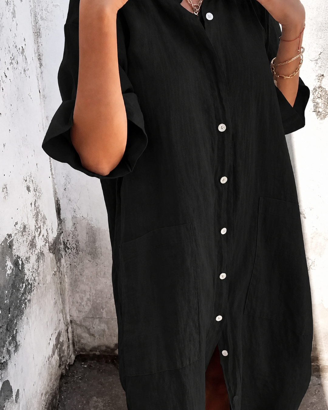 Robe Chemise Décontractée en Lin pour Femmes Grande Taille