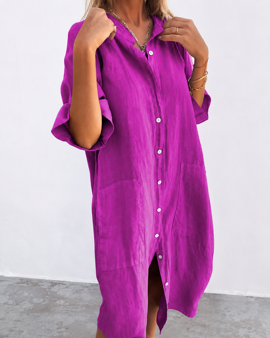 Robe Chemise Décontractée en Lin pour Femmes Grande Taille