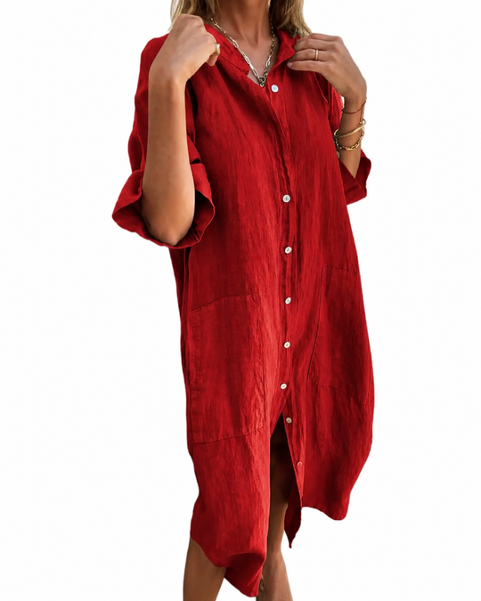 Robe Chemise Décontractée en Lin pour Femmes Grande Taille