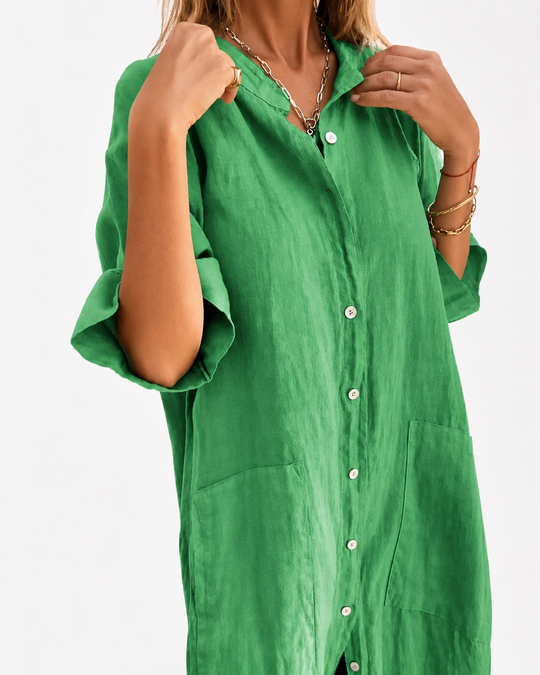 Robe Chemise Décontractée en Lin pour Femmes Grande Taille