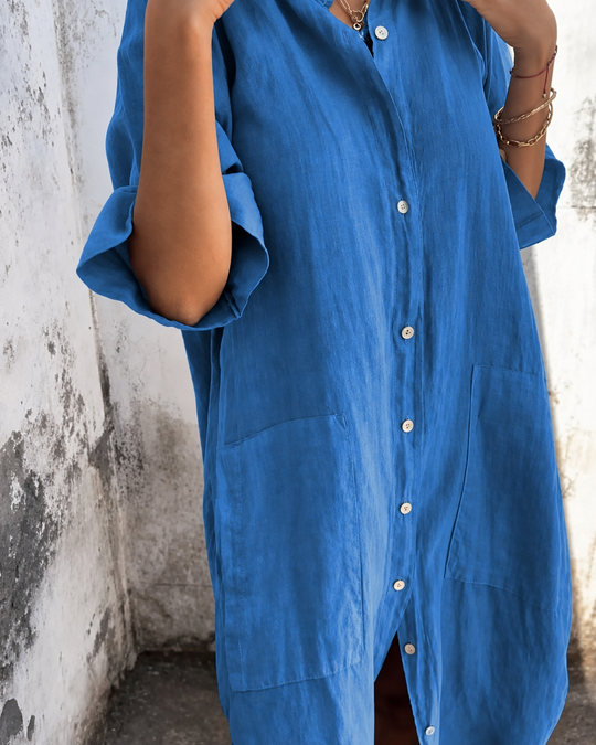 Robe Chemise Décontractée en Lin pour Femmes Grande Taille